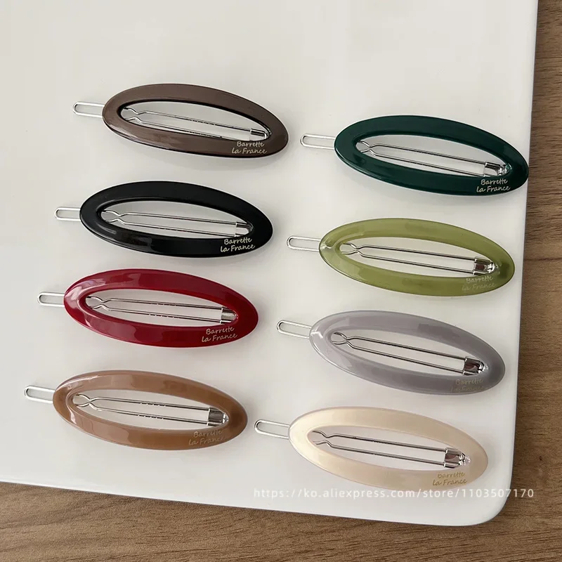 South Korean FRANCE hollow out oval temperament bangs clip small black broken hair side clip top clip hair accessories