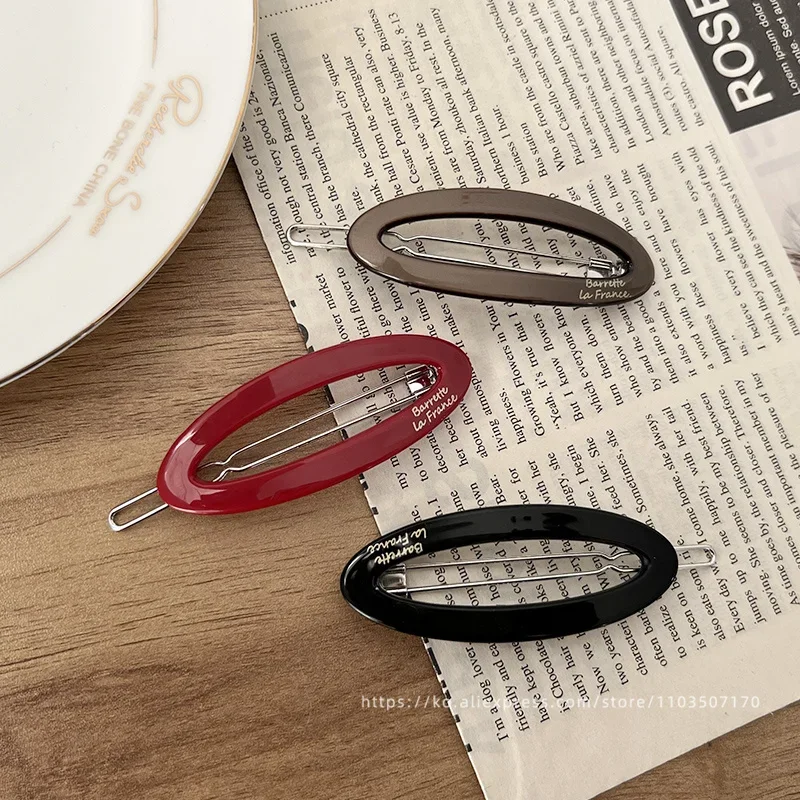 South Korean FRANCE hollow out oval temperament bangs clip small black broken hair side clip top clip hair accessories