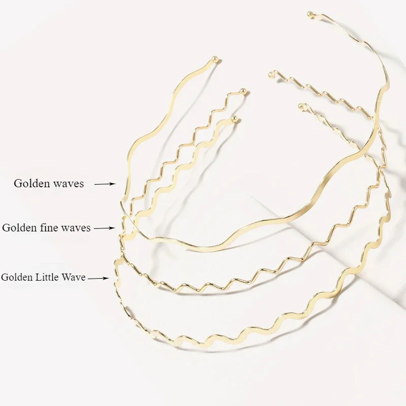 3 Styles Women Gold Metal Wave Bending Hairbands Geometric Thin Headbands Elegant Headdress for Daily Party New Headwear 2025New
