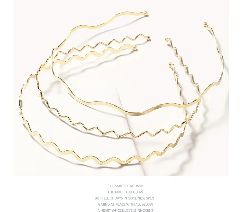 3 Styles Women Gold Metal Wave Bending Hairbands Geometric Thin Headbands Elegant Headdress for Daily Party New Headwear 2025New