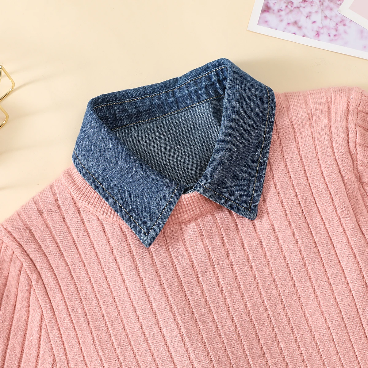 Women's Blue Washed Denim Pointed Collar Fake Collar, Professional Casual Versatile Decoration Half Shirt Style Collar