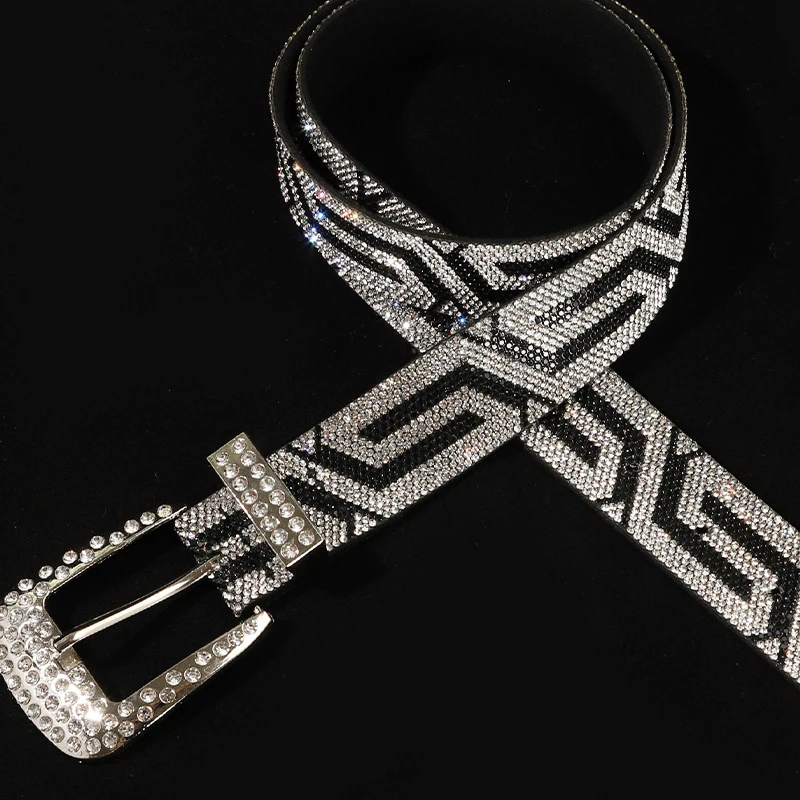 New Women's Fashionable Rhinestone Studded Belt Luxury Shiny Rivet Men's Belt, Street Hip-Hop Punk Rock Style Designer Y2k Belts