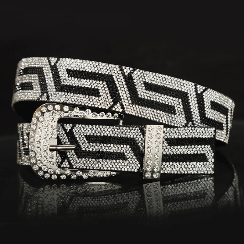 New Women's Fashionable Rhinestone Studded Belt Luxury Shiny Rivet Men's Belt, Street Hip-Hop Punk Rock Style Designer Y2k Belts
