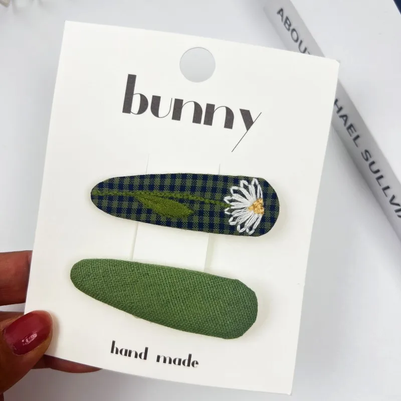 Simple New Sweet Girls Children Hair Clips Oval Embroidered Flower Princess Kids Headwear Korean Cute Baby Woman Broken Hairpin