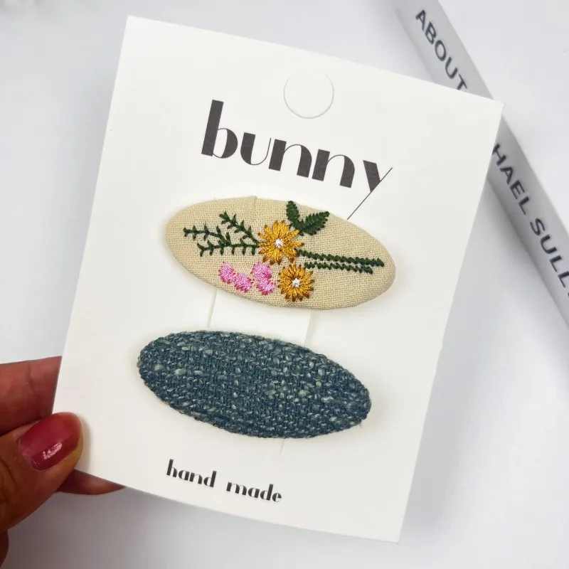 Simple New Sweet Girls Children Hair Clips Oval Embroidered Flower Princess Kids Headwear Korean Cute Baby Woman Broken Hairpin