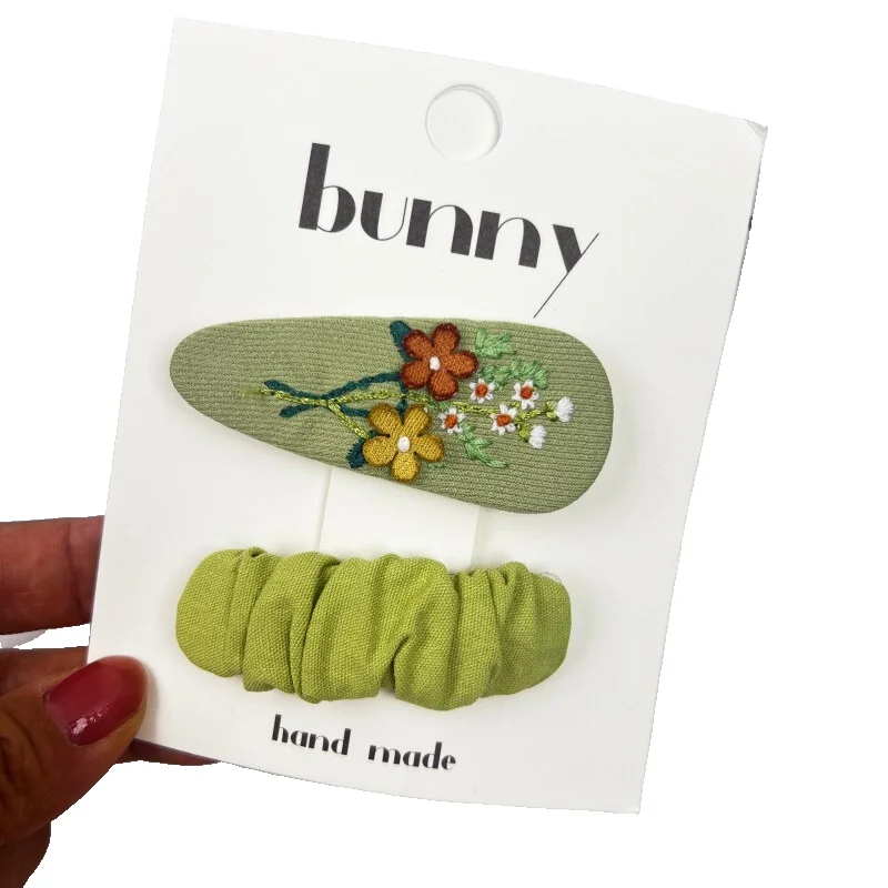 Simple New Sweet Girls Children Hair Clips Oval Embroidered Flower Princess Kids Headwear Korean Cute Baby Woman Broken Hairpin