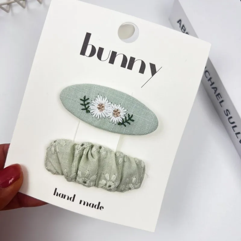 Simple New Sweet Girls Children Hair Clips Oval Embroidered Flower Princess Kids Headwear Korean Cute Baby Woman Broken Hairpin