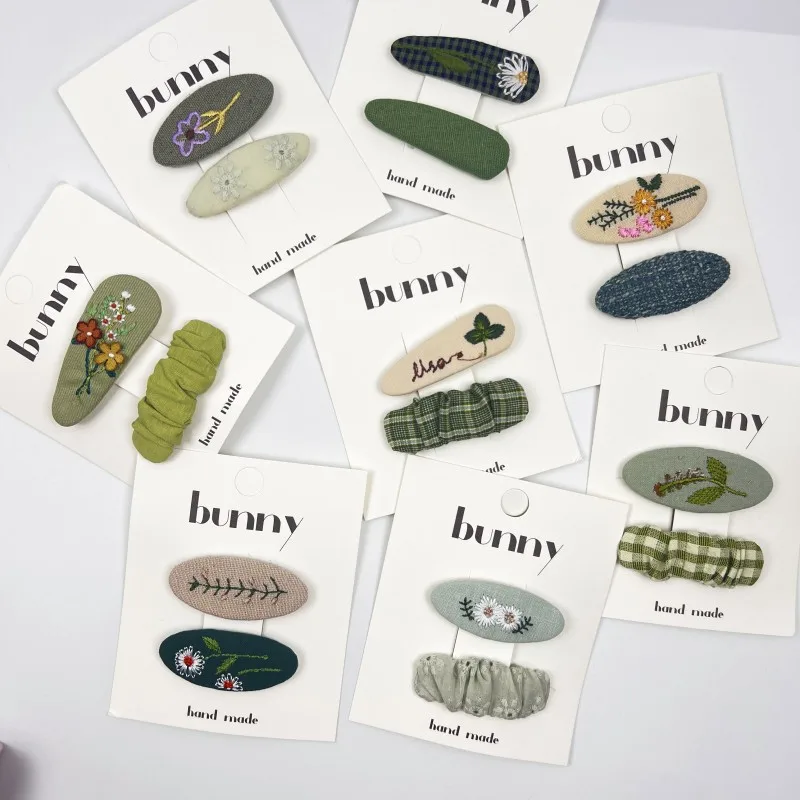 Simple New Sweet Girls Children Hair Clips Oval Embroidered Flower Princess Kids Headwear Korean Cute Baby Woman Broken Hairpin