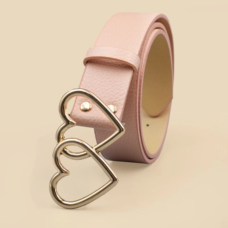 Y2K Millennium Trendy Pink & White Pu Versatile Belt, Dual Heart-Shaped Metal Buckle, Fits Jeans/Skirts/Casual Pants