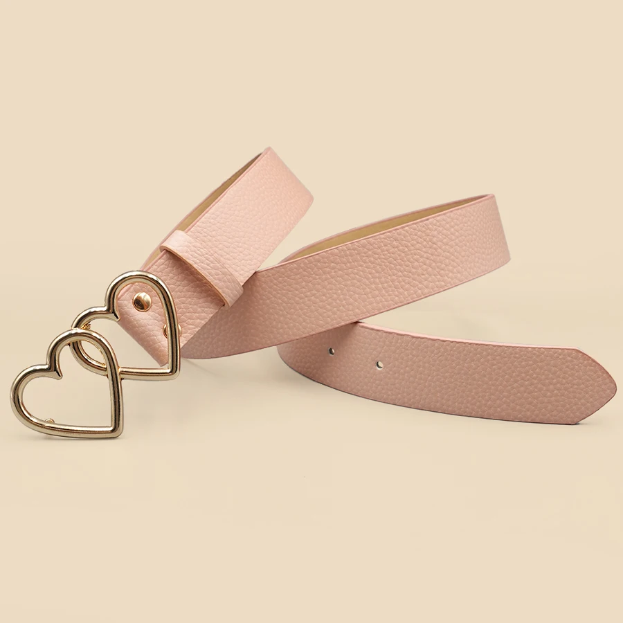 Y2K Millennium Trendy Pink & White Pu Versatile Belt, Dual Heart-Shaped Metal Buckle, Fits Jeans/Skirts/Casual Pants