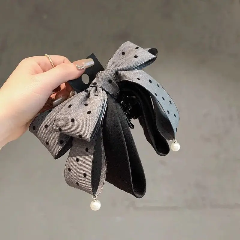 1pc Sweet bow, hair clip, half tied hair clip, exquisite clip, Korean East Gate temperament, polka dot, ponytail clip, female