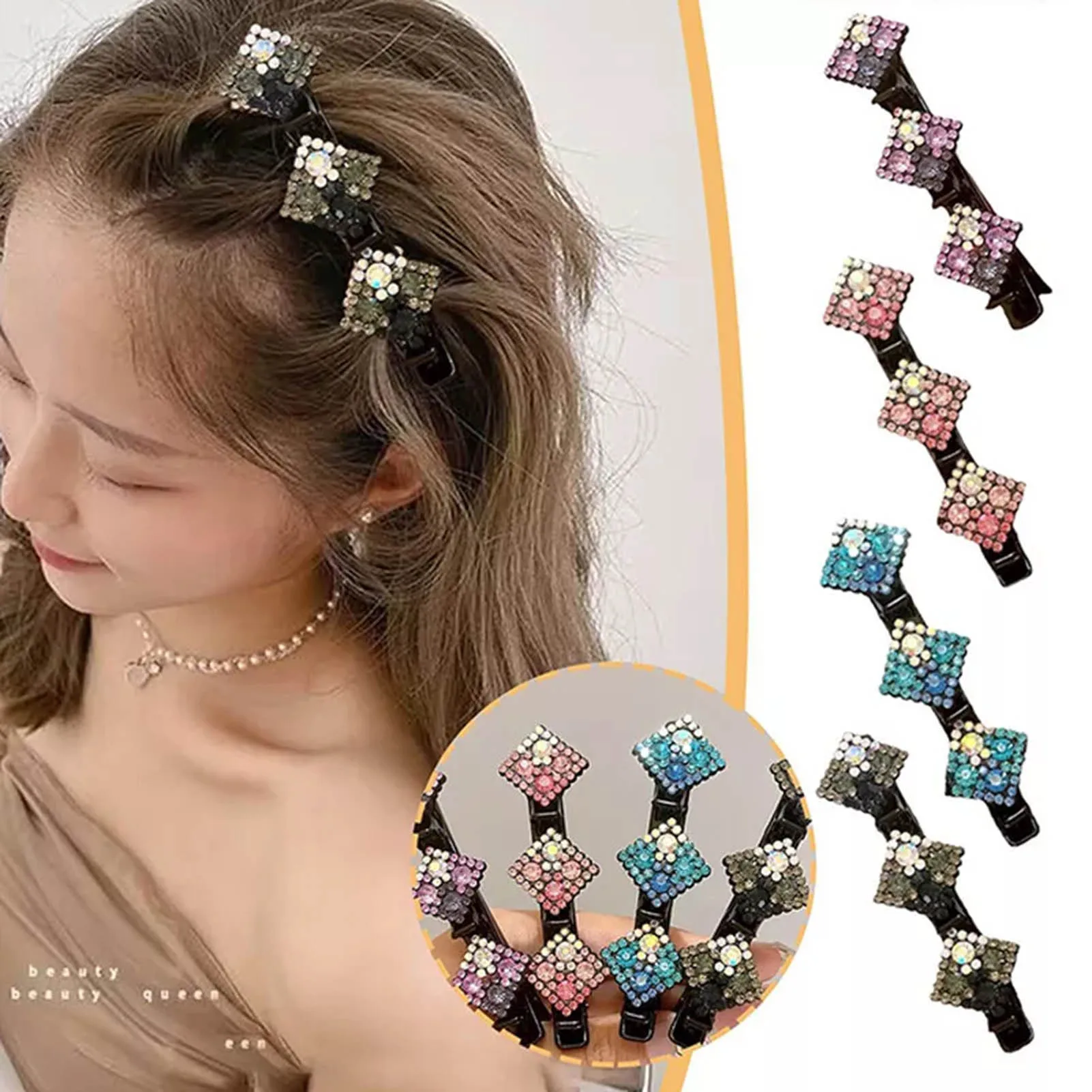 4pcs New Korean Style Hairpin Side Clip Flower Rhinestones Sweet And Girl Lovely Bangs Hairpin Elastic Duckbill Clip.