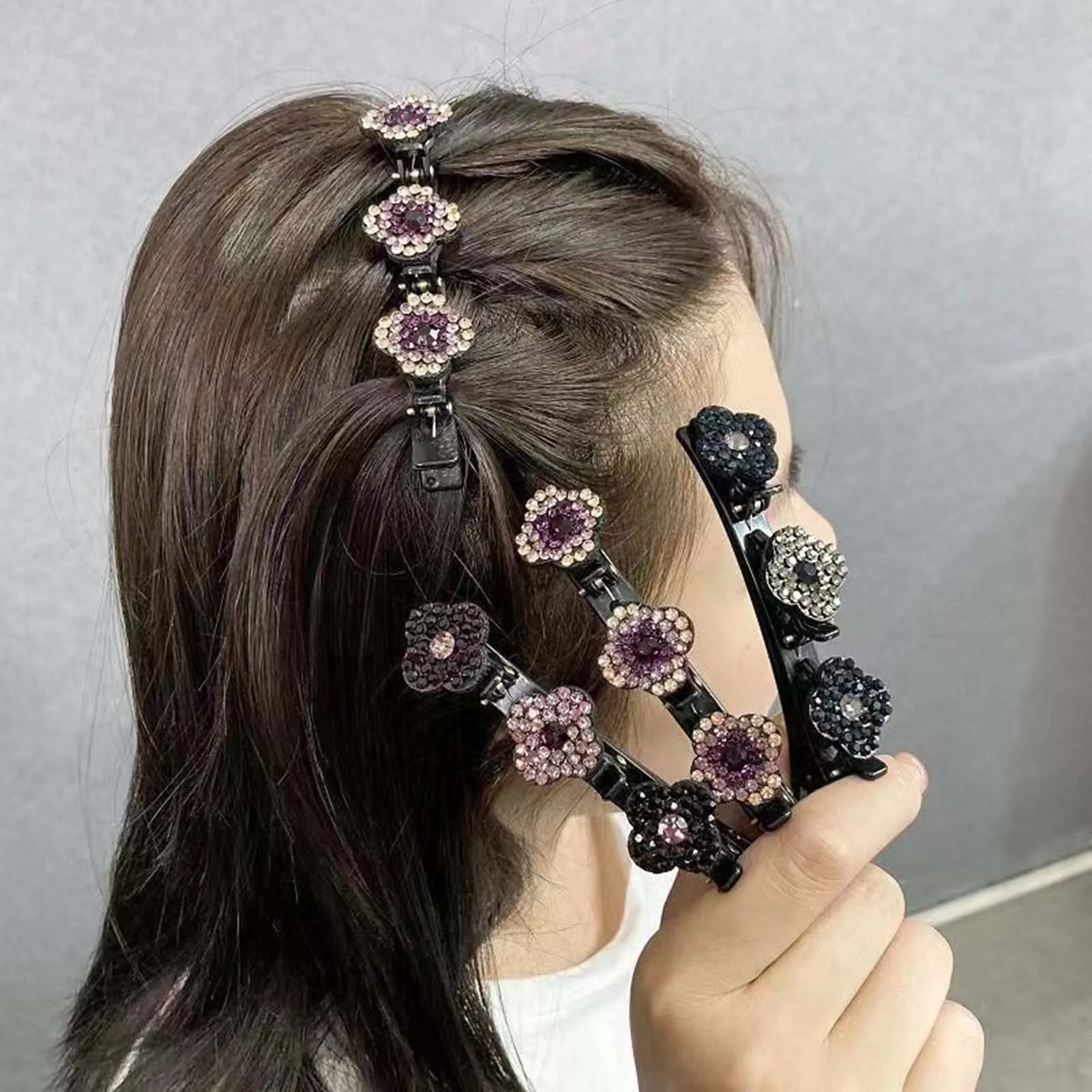 4pcs New Korean Style Hairpin Side Clip Flower Rhinestones Sweet And Girl Lovely Bangs Hairpin Elastic Duckbill Clip.