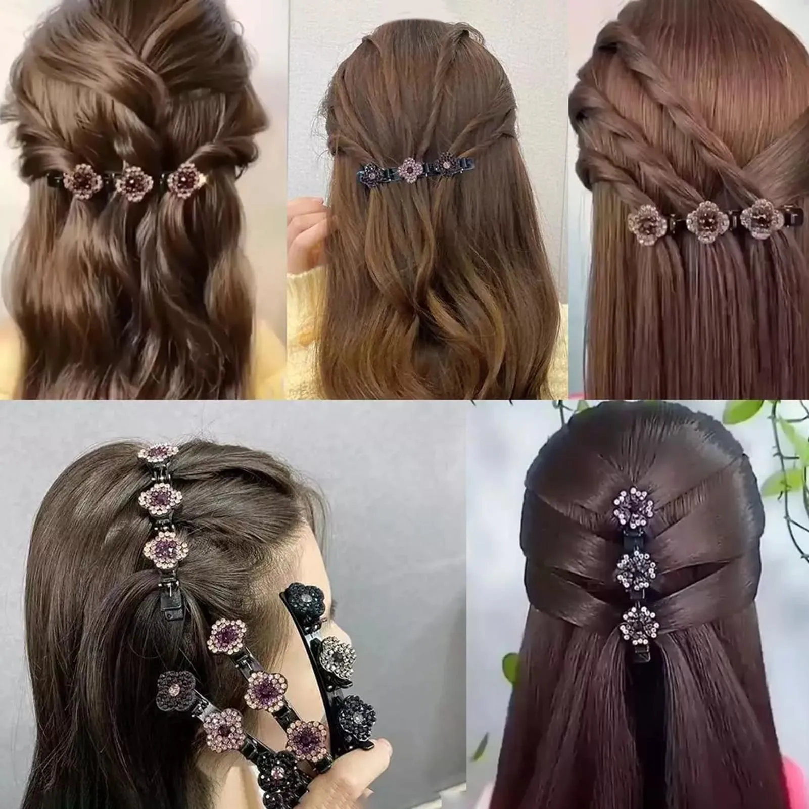 4pcs New Korean Style Hairpin Side Clip Flower Rhinestones Sweet And Girl Lovely Bangs Hairpin Elastic Duckbill Clip.