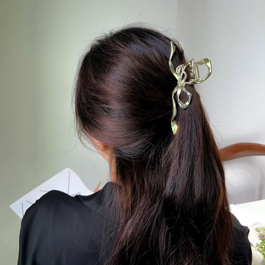 New Women Elegant Geometric Bow Hair Claws Vintage Simple Hair Clip Grab Large Metal Hairpins Barrettes Fashion Hair Accessories