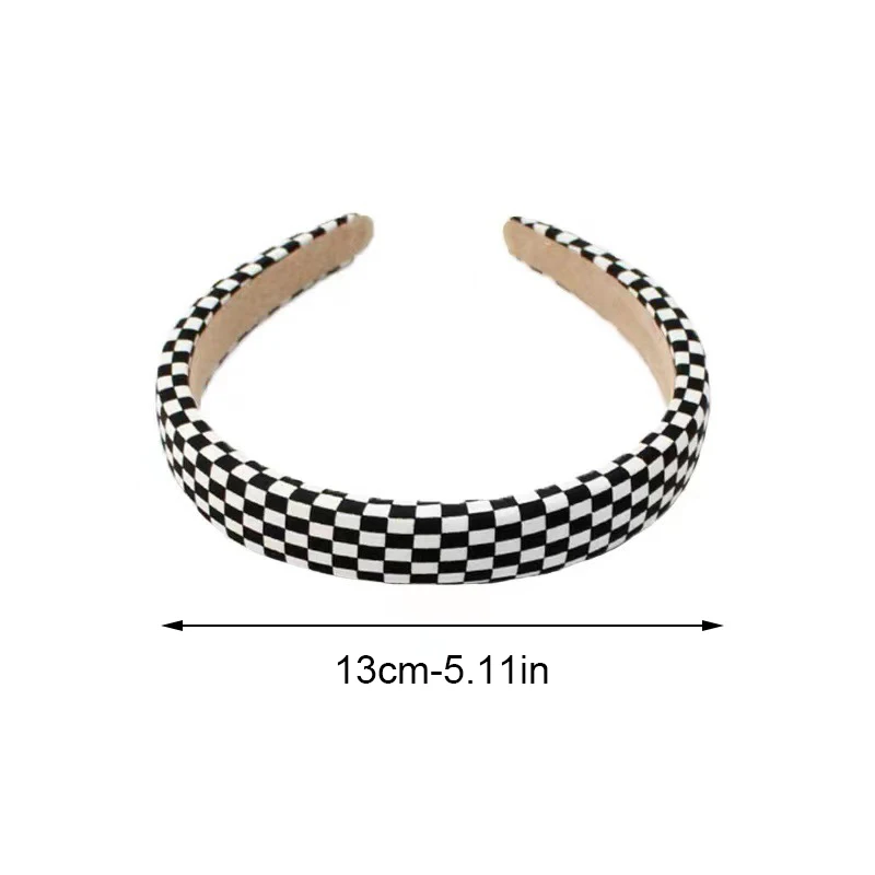 1pc Retro Black and White Grid Chessboard Hairband for Women, Thin Sponge Hair Clip, French High Forehead Headpiece for Autumn