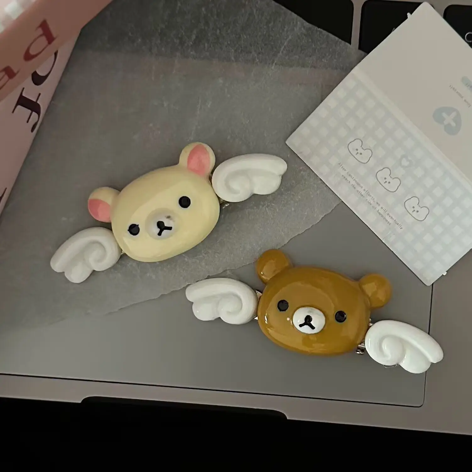 Cute Rilakkuma Wave Point BB Hair Clip Cartoon Angel Winged Little Bear Bangs Side Clip Kawaii Girl Hairpins Accessories Gift