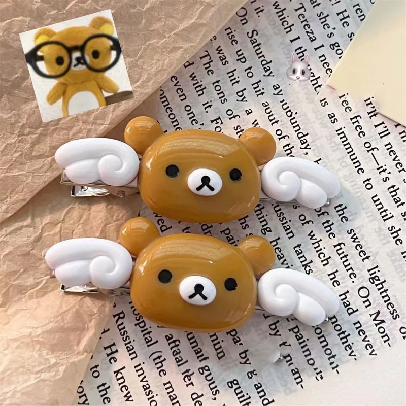 Cute Rilakkuma Wave Point BB Hair Clip Cartoon Angel Winged Little Bear Bangs Side Clip Kawaii Girl Hairpins Accessories Gift