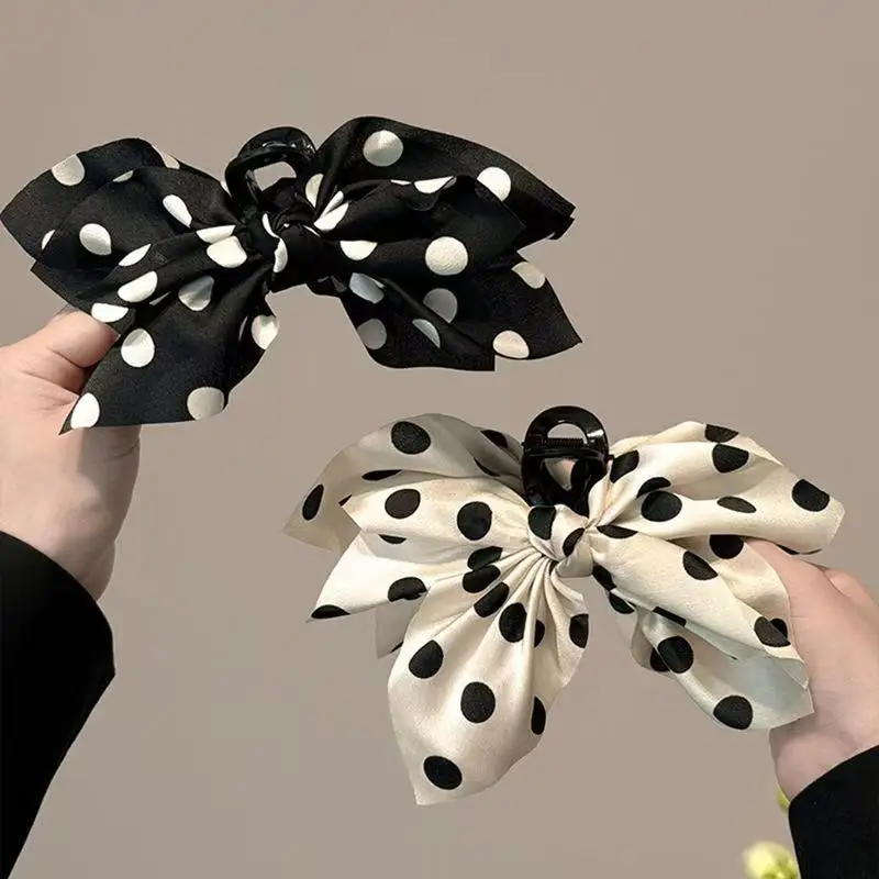 French Elegant Hair Claw Crabs For Women Polka Dot Fashion Bow Hair Clip Retro Head Shark Clip Luxury Hair Accessories