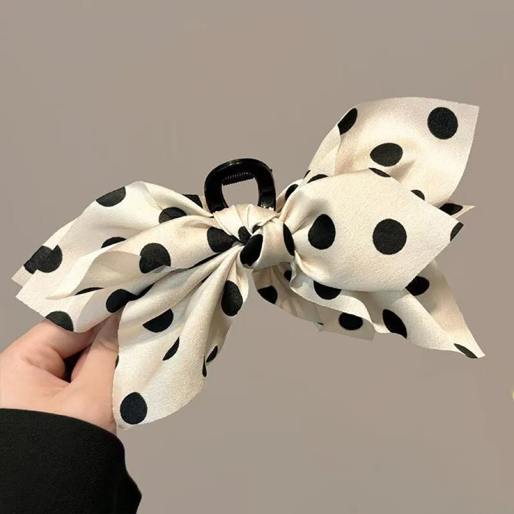French Elegant Hair Claw Crabs For Women Polka Dot Fashion Bow Hair Clip Retro Head Shark Clip Luxury Hair Accessories
