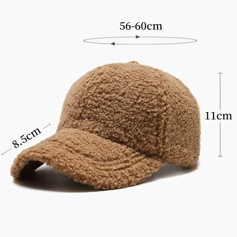Autumn Winter Baseball Cap Women Artificial Lamb Wool Keep Warm Plush Sunshade Vintage Fashion Casual Solid Color Casquette Caps