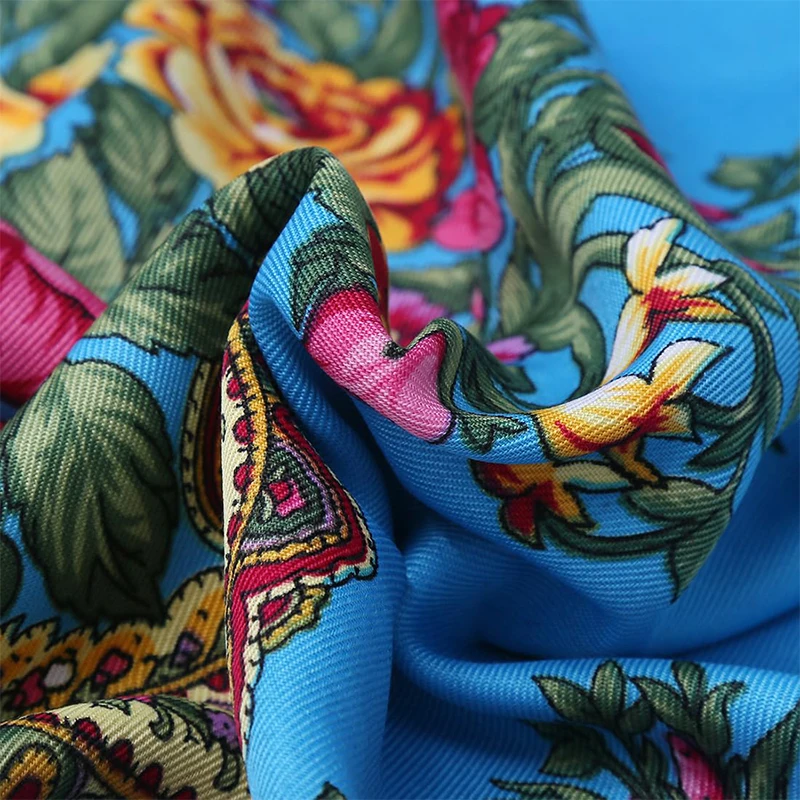 Women Luxury Floral Printed Russian Scarf Ukrainian Fringed Scarves Babushka Handkerchief Head Wraps Travel Shawl