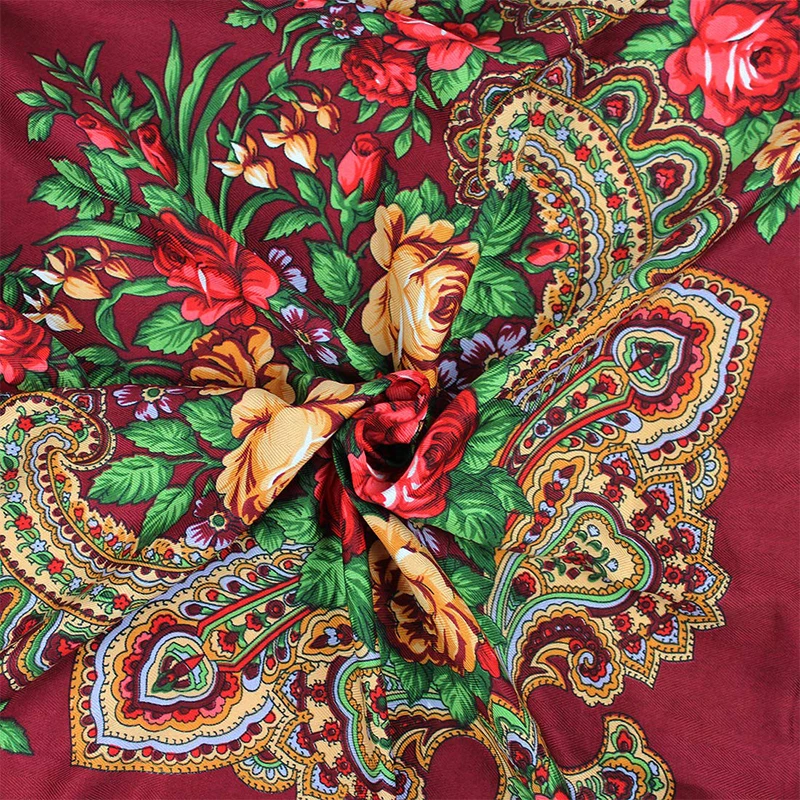 Women Luxury Floral Printed Russian Scarf Ukrainian Fringed Scarves Babushka Handkerchief Head Wraps Travel Shawl