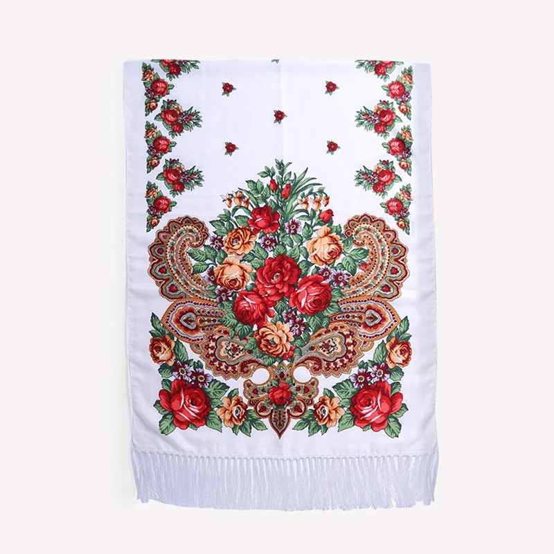 Women Luxury Floral Printed Russian Scarf Ukrainian Fringed Scarves Babushka Handkerchief Head Wraps Travel Shawl