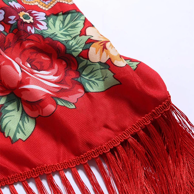Women Luxury Floral Printed Russian Scarf Ukrainian Fringed Scarves Babushka Handkerchief Head Wraps Travel Shawl