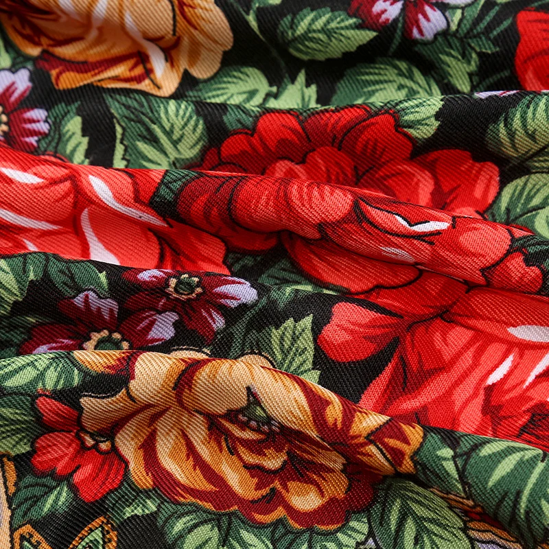 Women Luxury Floral Printed Russian Scarf Ukrainian Fringed Scarves Babushka Handkerchief Head Wraps Travel Shawl