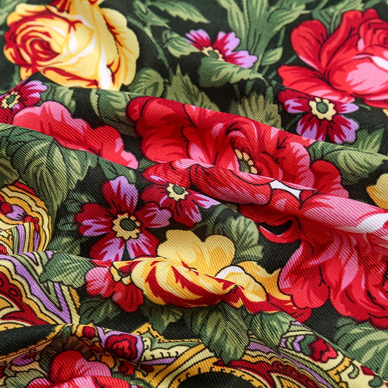 Women Luxury Floral Printed Russian Scarf Ukrainian Fringed Scarves Babushka Handkerchief Head Wraps Travel Shawl