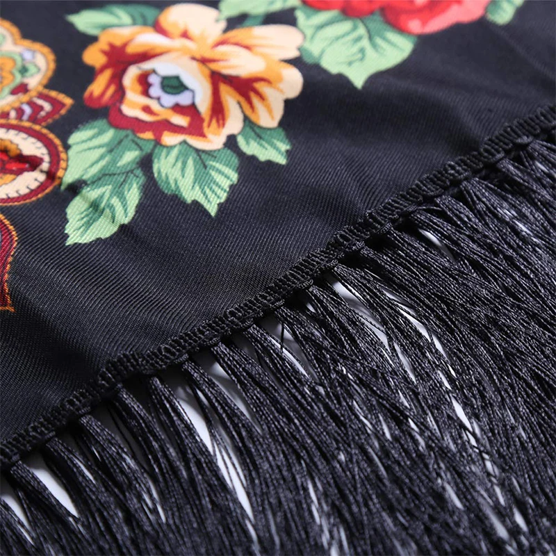 Women Luxury Floral Printed Russian Scarf Ukrainian Fringed Scarves Babushka Handkerchief Head Wraps Travel Shawl
