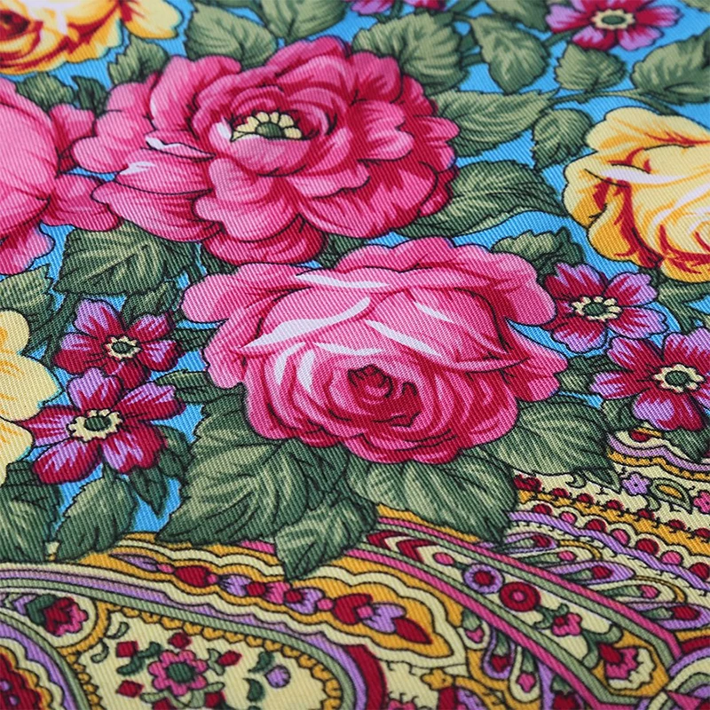 Women Luxury Floral Printed Russian Scarf Ukrainian Fringed Scarves Babushka Handkerchief Head Wraps Travel Shawl