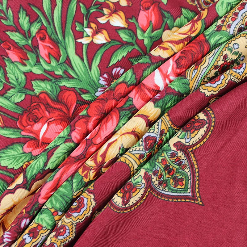 Women Luxury Floral Printed Russian Scarf Ukrainian Fringed Scarves Babushka Handkerchief Head Wraps Travel Shawl