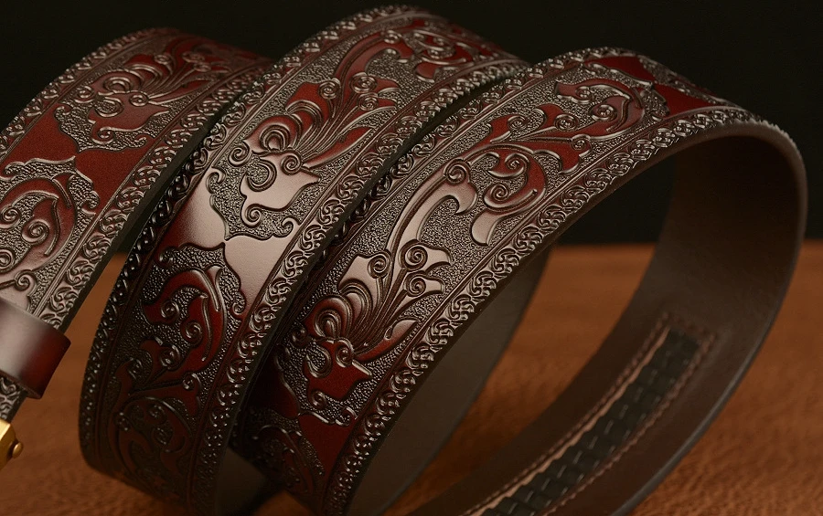 New Men Genuine Leather Belt Luxury Gold Tiger Metal Automatic Buckle Cowhide Belts for Men Jeans Waistband Male Strap