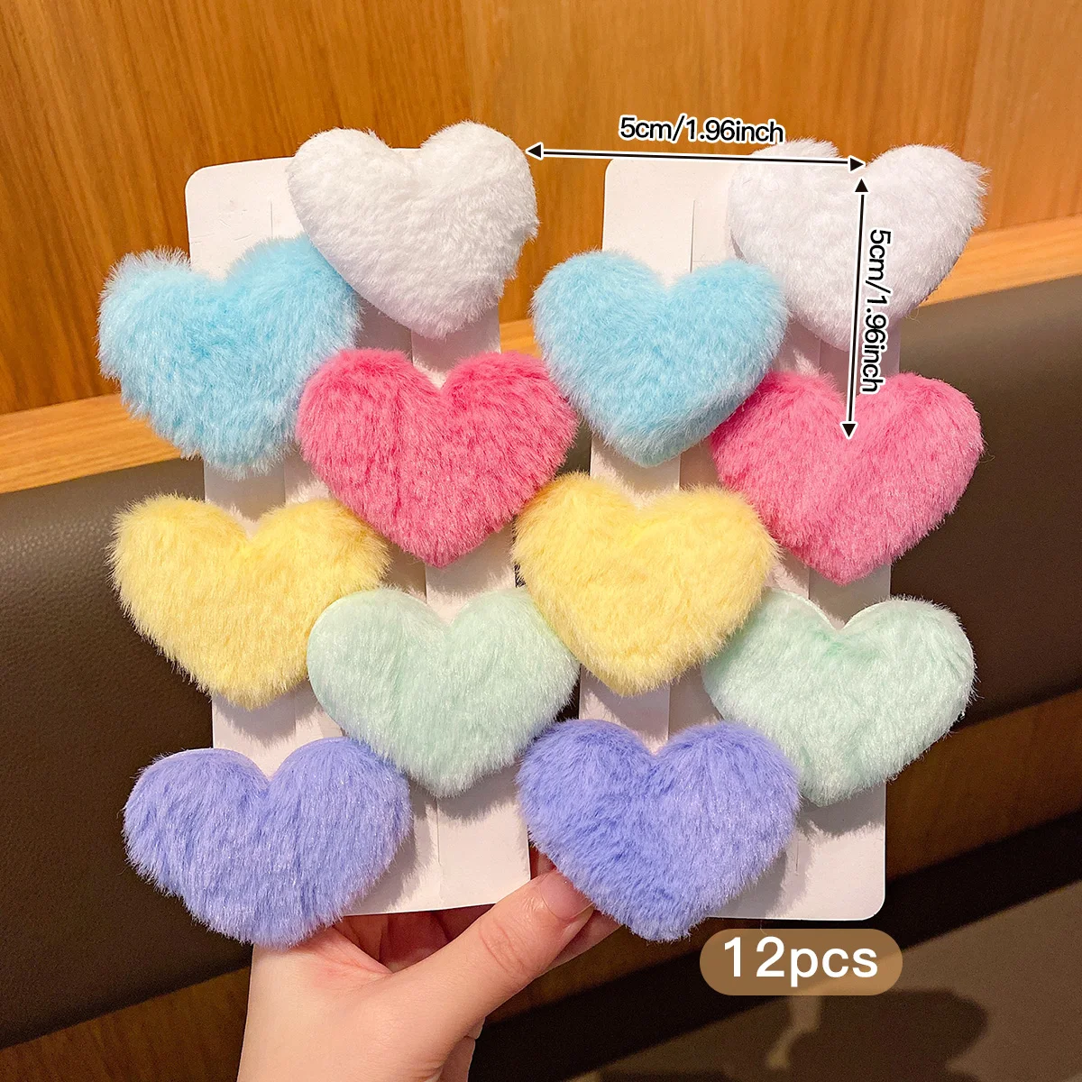 12 color random heart-shaped plush hair clips, sweet and cute, suitable for daily use as hair accessories