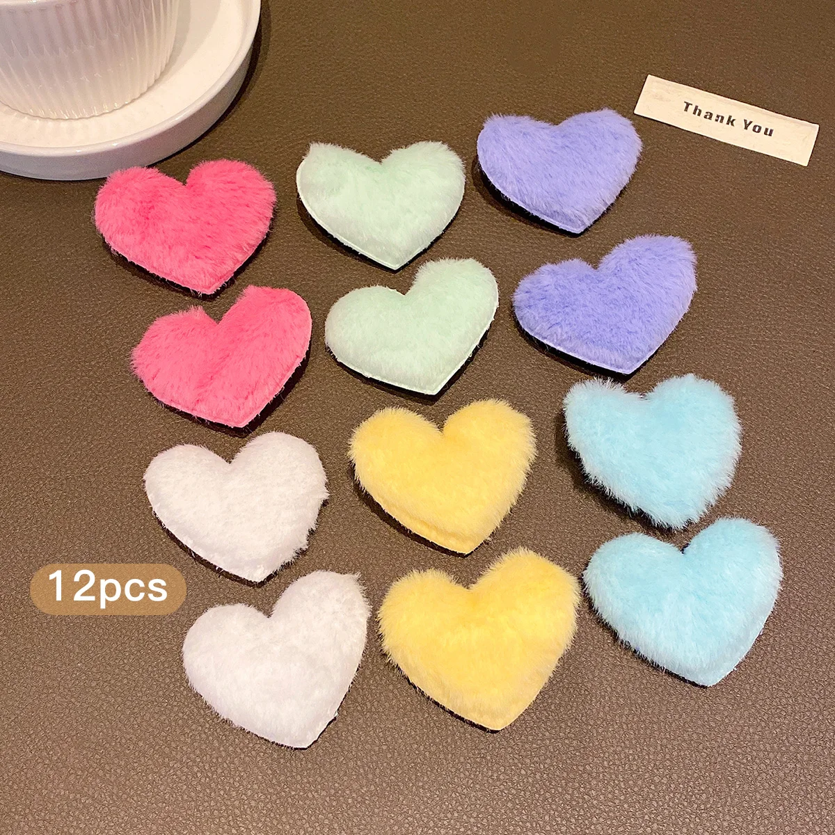 12 color random heart-shaped plush hair clips, sweet and cute, suitable for daily use as hair accessories