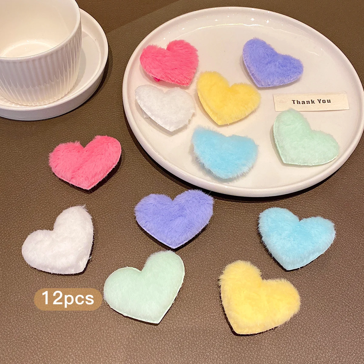 12 color random heart-shaped plush hair clips, sweet and cute, suitable for daily use as hair accessories