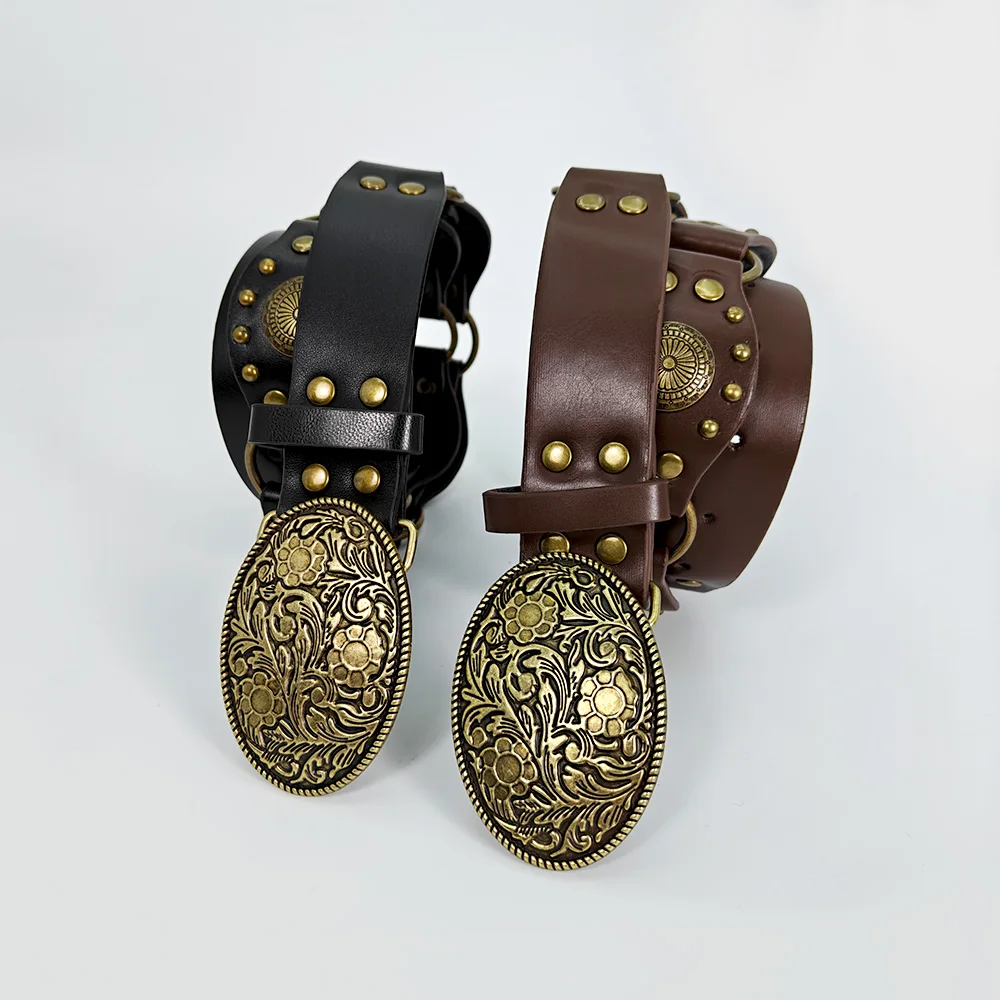 Western Cowgirl Cowboy Designer Belts For Women Retro Y2K Spliced Girdles Waistband Female Personality Round Trend Jeans Belt