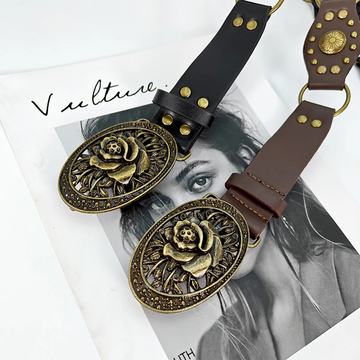 Western Cowgirl Cowboy Designer Belts For Women Retro Y2K Spliced Girdles Waistband Female Personality Round Trend Jeans Belt