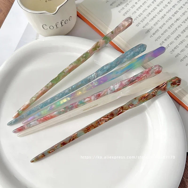 Korean FRANCE Simple One Word Long Plate Hairpin Vintage Flower Bud Hair Insert Ancient Hanfu Chopsticks Hairpin
