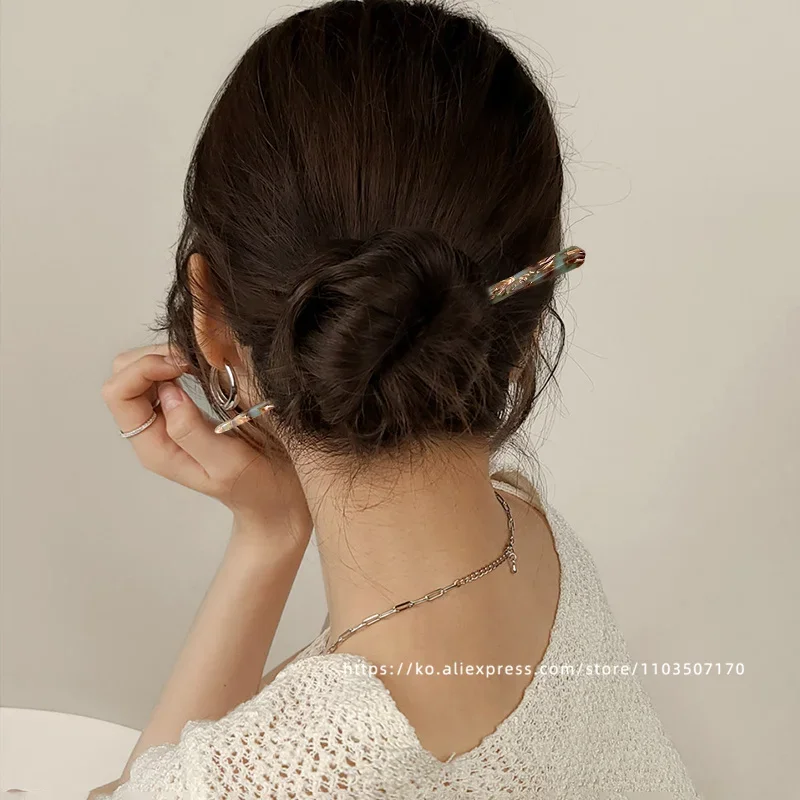 Korean FRANCE Simple One Word Long Plate Hairpin Vintage Flower Bud Hair Insert Ancient Hanfu Chopsticks Hairpin