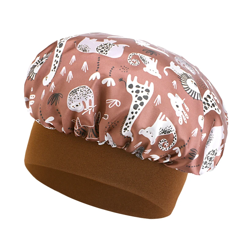 New Kids Satin Bonnet Dinosaur Wide Elastic Band Sleeping Cap Soft Silky Night Hair Hats for Teens Toddler Child Baby