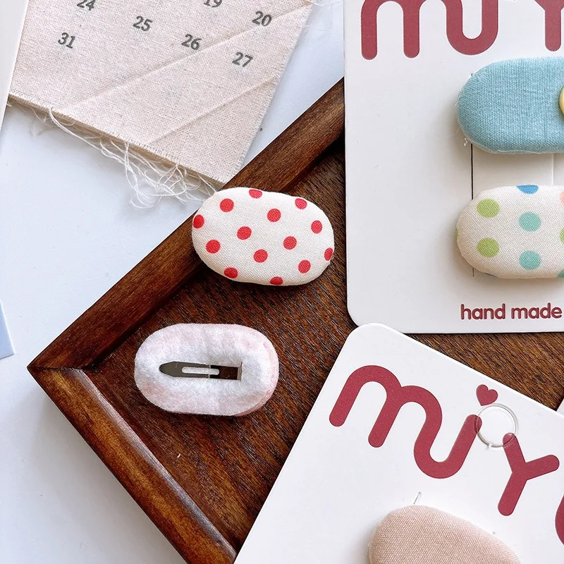 Korean Style Sweet Fabric Teardrop Baby Hair Clips for Girls Anti-Slip Bangs Barrettes Polka Dot Hair Accessories