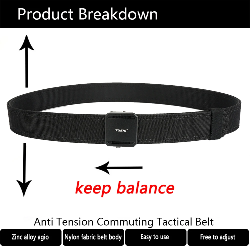 TUSHI New Hard Tactical Belt for Men Metal Automatic Buckle IPSC Gun Belt 1100D Nylon Military Belt Outdoor Sports Girdle Male