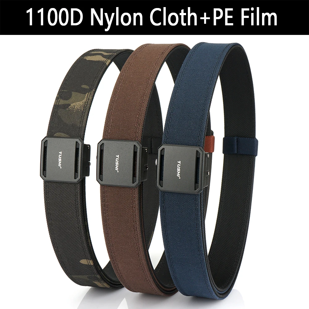 TUSHI New Hard Tactical Belt for Men Metal Automatic Buckle IPSC Gun Belt 1100D Nylon Military Belt Outdoor Sports Girdle Male