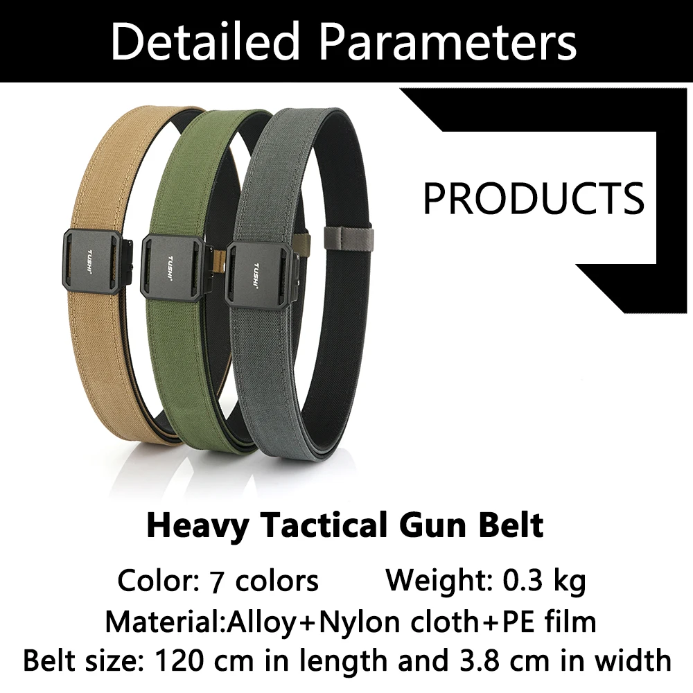 TUSHI New Hard Tactical Belt for Men Metal Automatic Buckle IPSC Gun Belt 1100D Nylon Military Belt Outdoor Sports Girdle Male