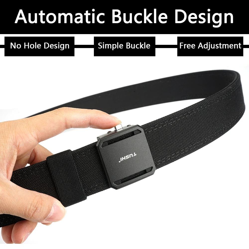 TUSHI New Hard Tactical Belt for Men Metal Automatic Buckle IPSC Gun Belt 1100D Nylon Military Belt Outdoor Sports Girdle Male