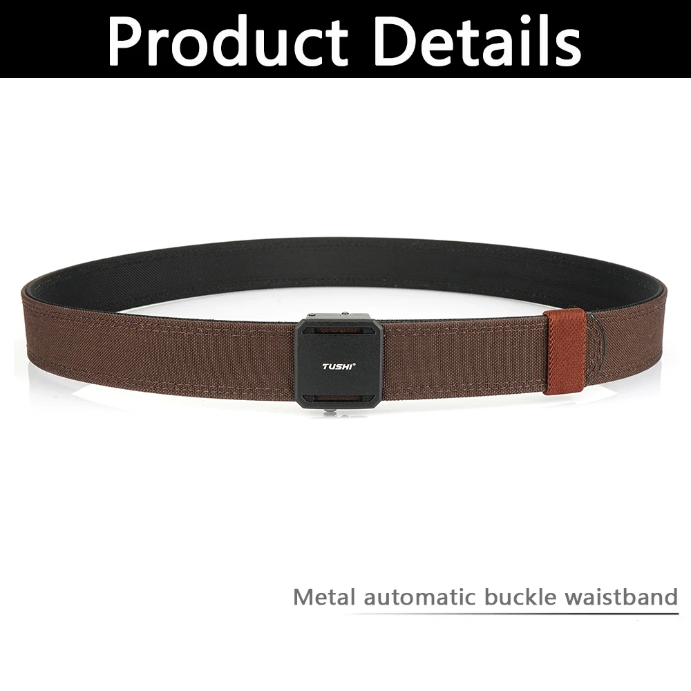 TUSHI New Hard Tactical Belt for Men Metal Automatic Buckle IPSC Gun Belt 1100D Nylon Military Belt Outdoor Sports Girdle Male