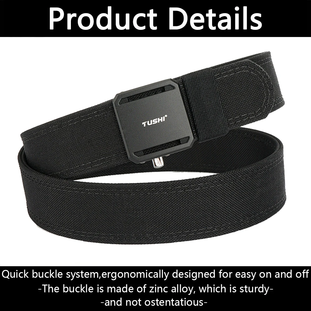TUSHI New Hard Tactical Belt for Men Metal Automatic Buckle IPSC Gun Belt 1100D Nylon Military Belt Outdoor Sports Girdle Male